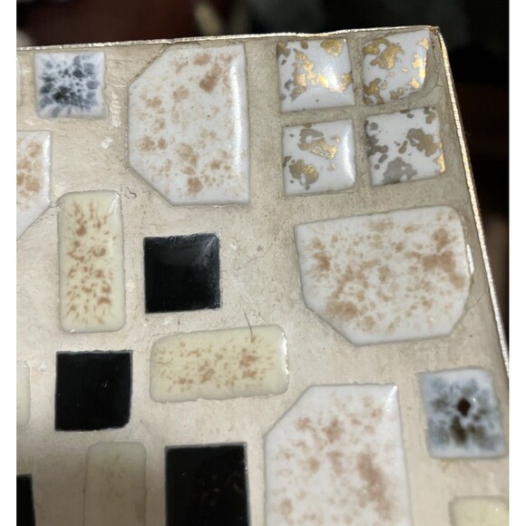 Large Vintage Mosaic  Tile  platter, White Red Black Gold square tiles MCM - Picture 6 of 16
